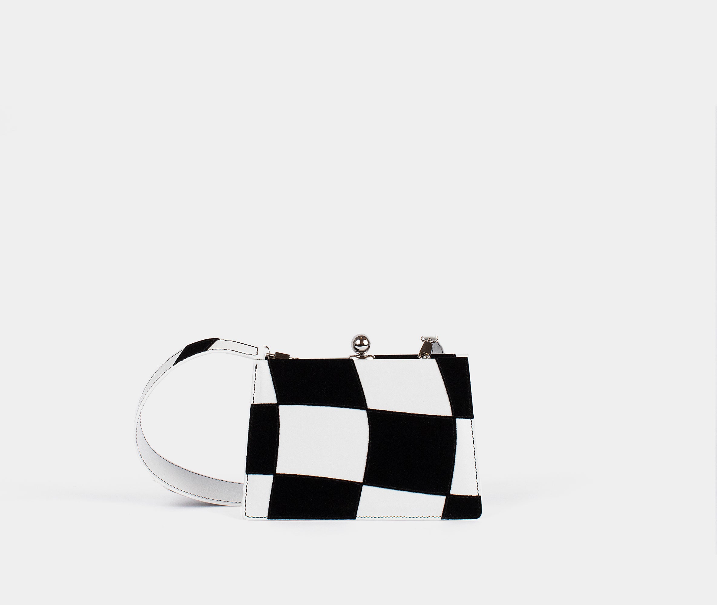 Black & White Checkerboard Furry Crossbody Tote Bag